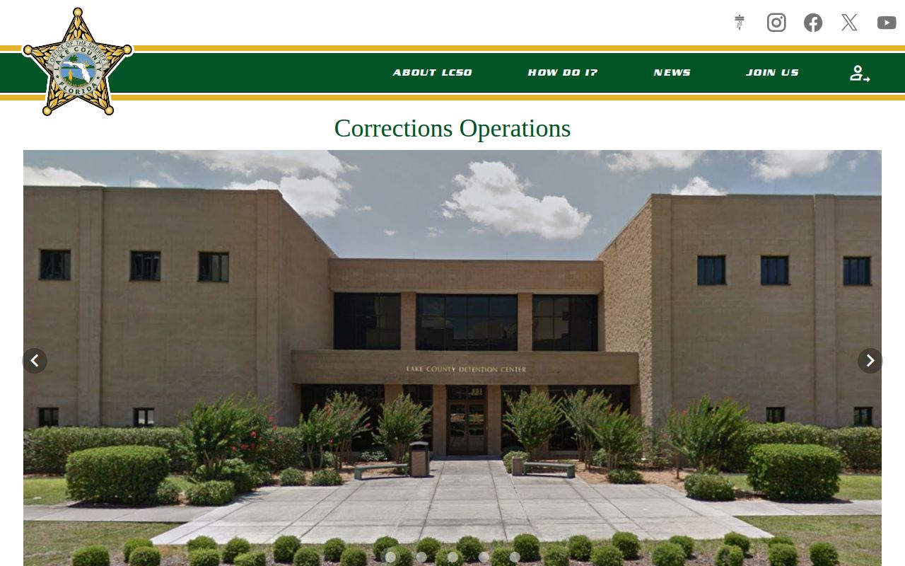 Lake County Sheriff's Office Corrections Operations page for the detention center
