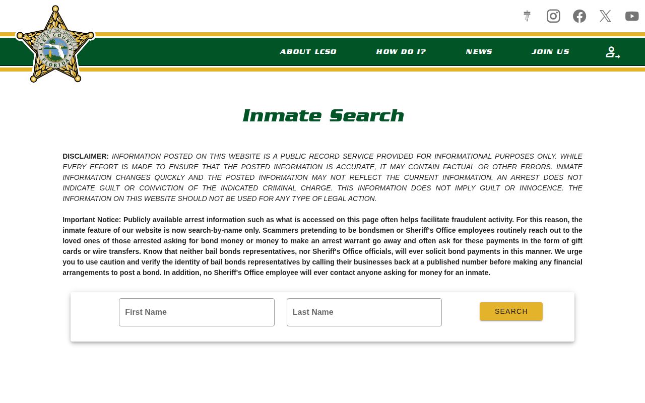 Lake County Sheriff's Office inmate search form and public information notice