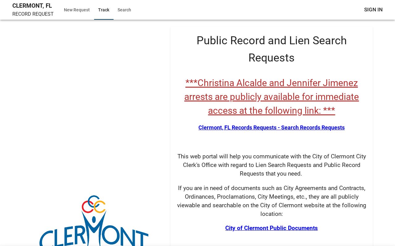 Clermont JUSTFOIA public records request portal
