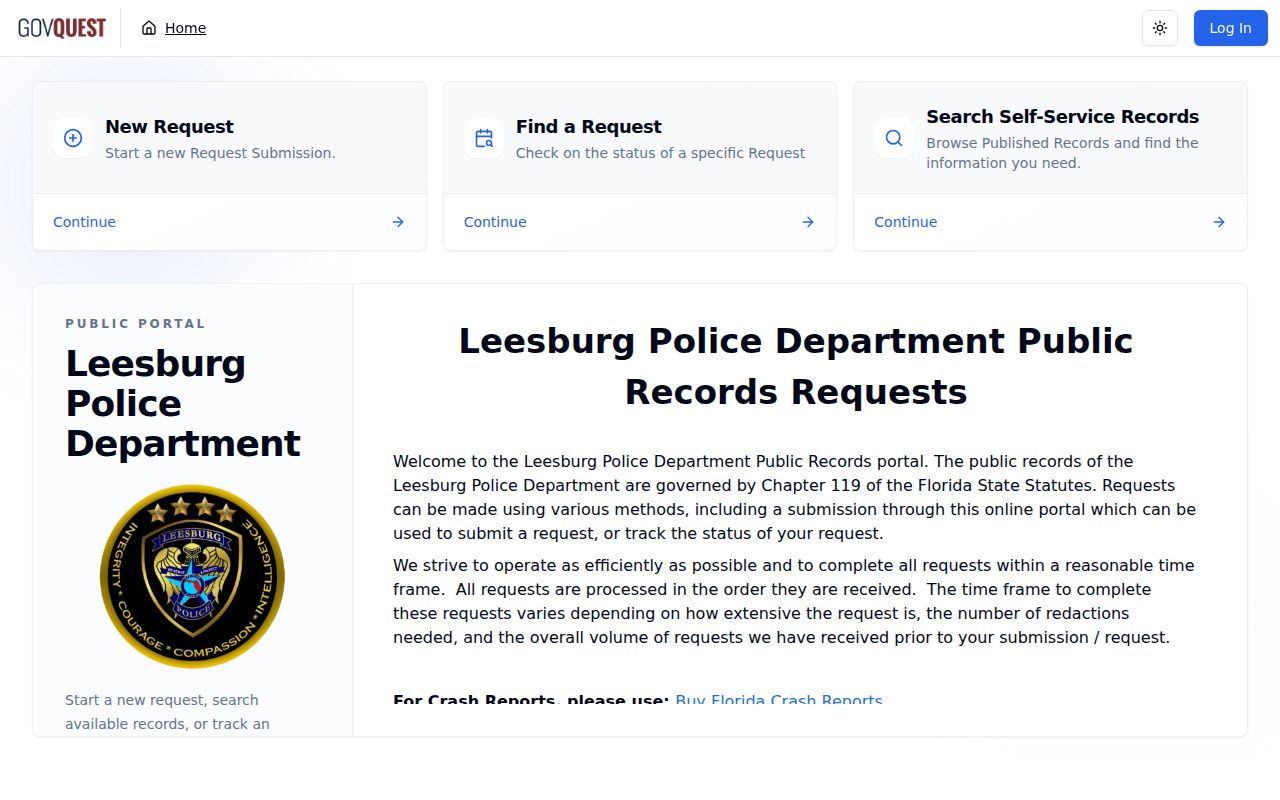 Leesburg Police GovQuest public records portal