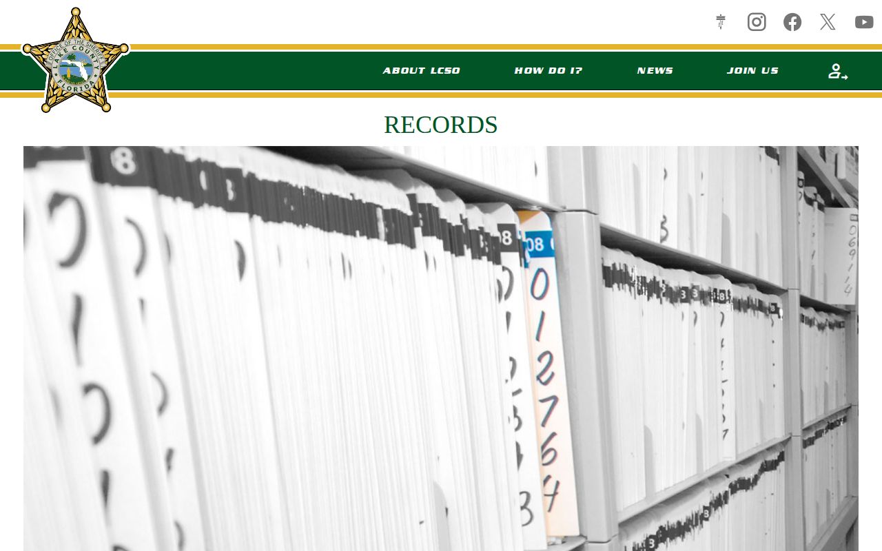 Lake County Sheriff's Office Records Bureau page for official arrest record requests