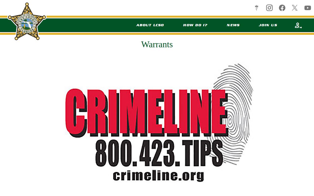 Lake County Sheriff's Office Warrants Division information page