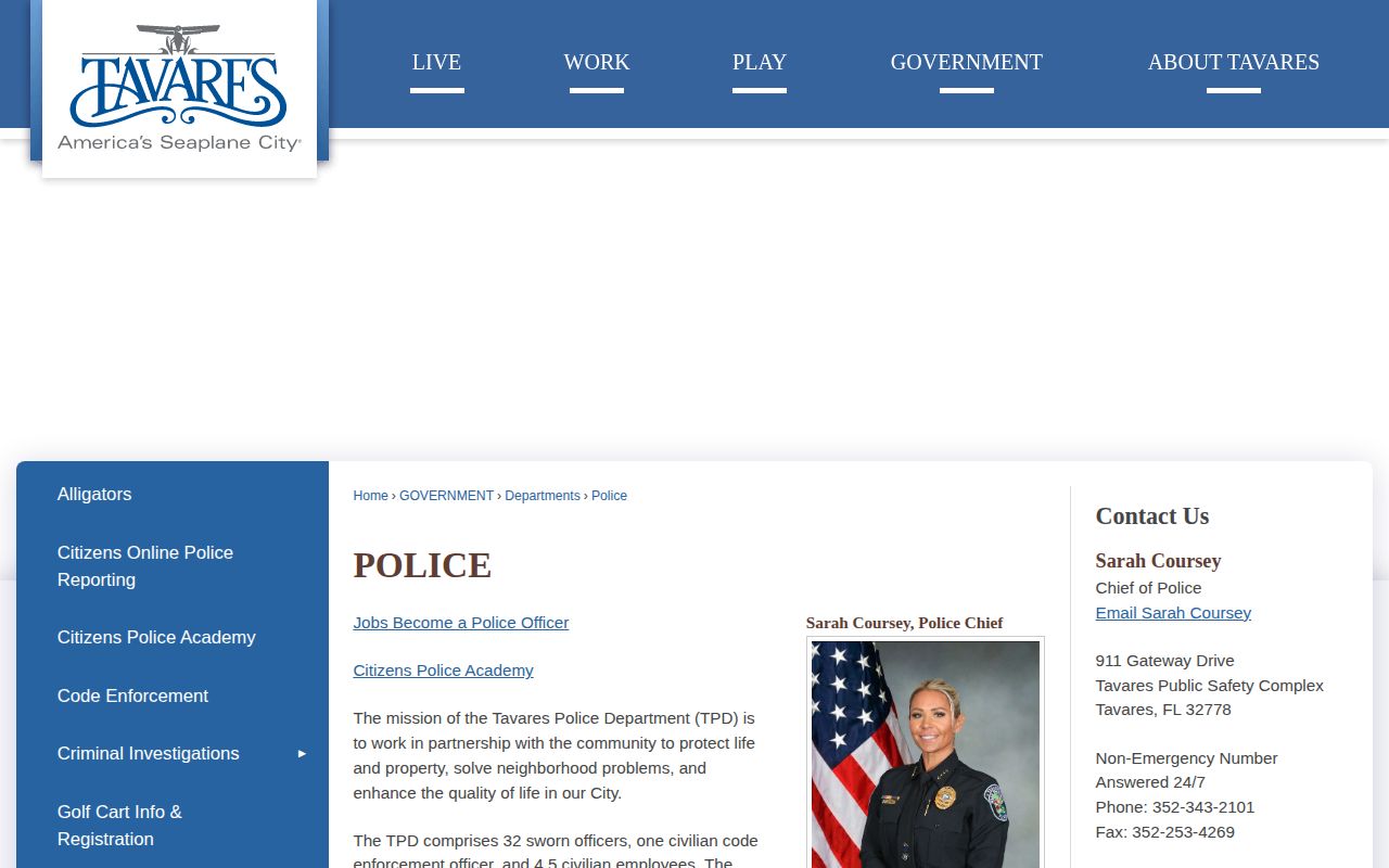Official Tavares Police Department webpage